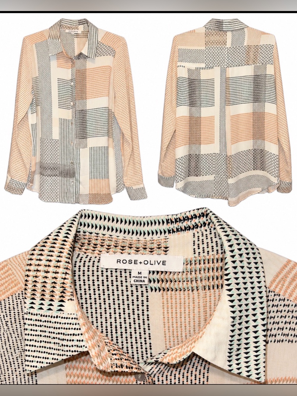 Rose & Olive Peach, Black and Cream Printed Button-Down Shirt - Picture 2 of 2